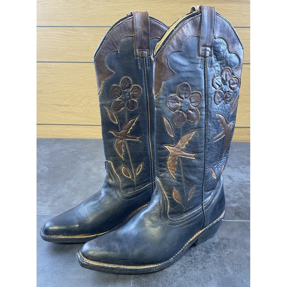 Bed Stu Women's Teak Rustic Black & Brown Valencia Western Boot Size 6